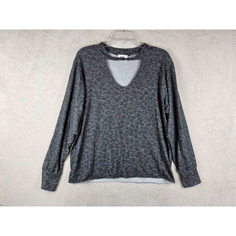 LNA Women's Long Sleeve Peep Chest Pullover Top Grey Size L
